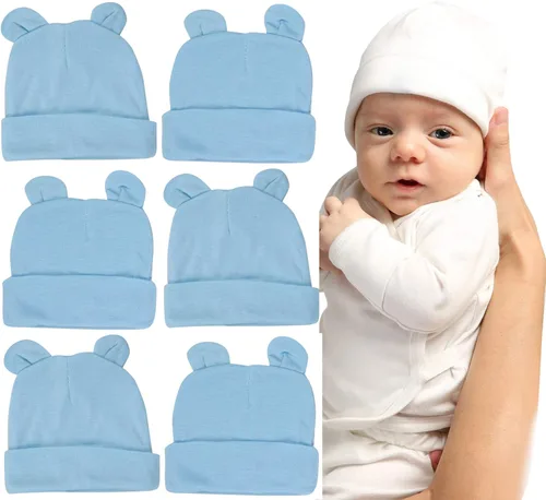 Miniatura 8 de ToBeInStyle Paquete de 3, 5 o 6 gorros cómodos de algodón de doble capa para bebés recién nacidos