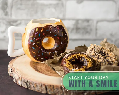 Miniatura 4 de Taza para café Comfify con bonito y divertido diseño de Dona, viene con frase en inglés «Mmmmm... Donuts», apta para microondas y lavavajillas