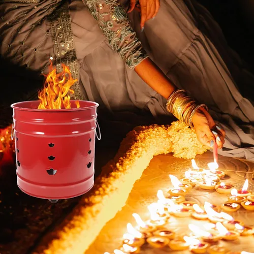 Miniatura 8 de Happyyami - Cubo de fuego esmaltado de 9.44 x 9.44 x 11.81 pulgadas, incinerador para fogata al aire libre para adoración de papel y dinero