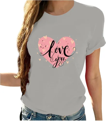 Miniatura 6 de Camisetas de manga corta con estampado de corazón para mujer, camisetas de ajuste regular, linda y divertida, ropa de regalo 2023