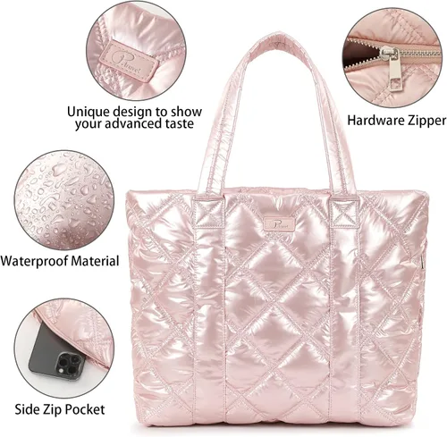 Miniatura 3 de Bolso de mano grande acolchado, moderno y lujoso de algodón acolchado acolchado para mujer, bolsos de diseñador suaves para invierno, hombros