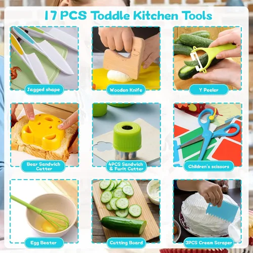 Miniatura 3 de 16 piezas de herramientas de cocina Montessori, juego de utensilios de cocina para niños, juguete de cocinado, juego de cocina para niños pequeños