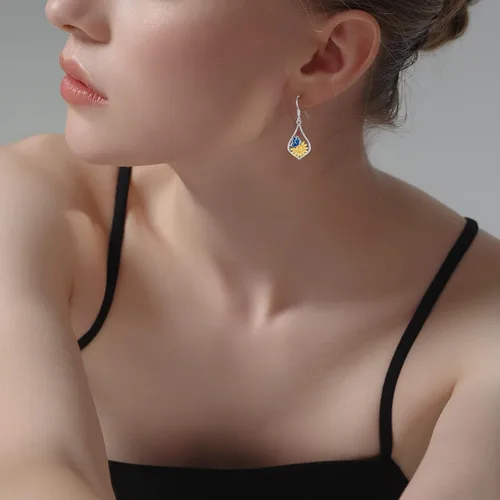 Miniatura 5 de Aretes colgantes de plata de ley con diseño de árbol de la vida, flor, abeja, animales, gato, colibrí, piedra lunar, turquesa, aretes con cierre