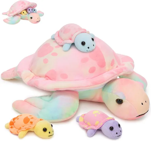 Miniatura 15 de Muiteiur Juego de animales marinos suaves de felpa con casa de conchas marinas de felpa, incluye tortuga de peluche, langosta, cangrejo, delfín, pez