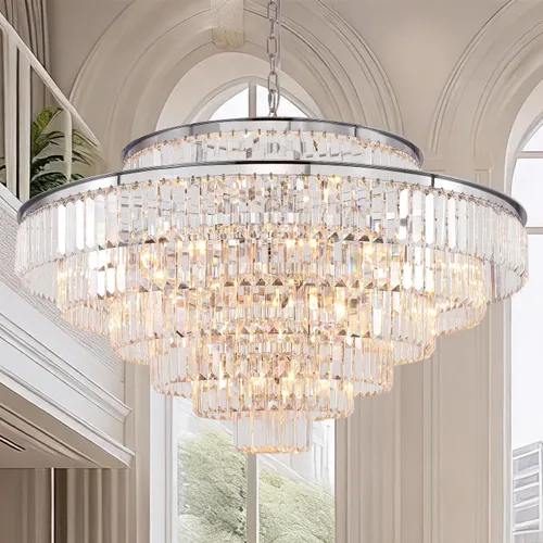 Miniatura 11 de Candelabro grande de cristal moderno y lujoso, lámpara colgante de gota de lluvia para comedor, dormitorio, sala de estar, marrón, 39 pulgadas