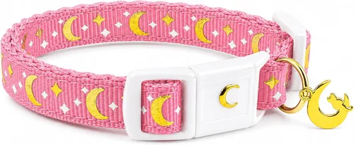Miniatura 13 de waaag - Collar de seguridad para gato, con diseño de lunas y estrellas doradas, brilla en la oscuridad
