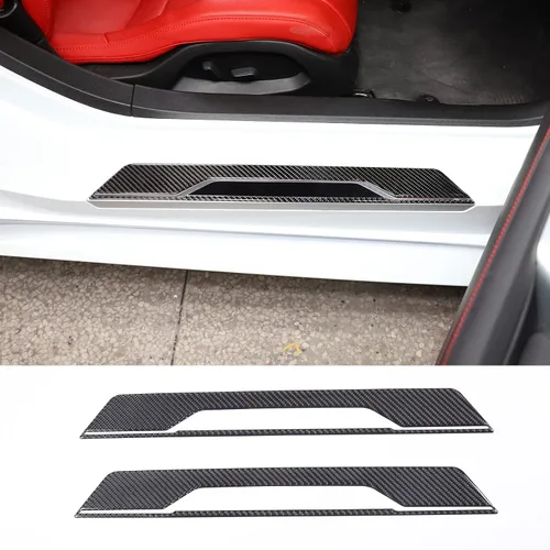 Protector de umbral de puerta de fibra de carbono suave compatible con Chevrolet Corvette C8 2020-2026, tira de umbral de puerta, accesorios de tira