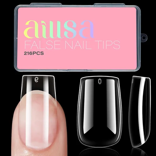 Miniatura 14 de AILLSA Puntas de uñas medianas de almendra, uñas de gel suave transparente, puntas de uñas preformadas de cobertura completa, puntas de uñas
