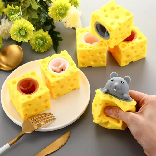 Miniatura 4 de Chivao Paquete de 6 juguetes de queso, ratas para el estrés, juguete sensorial de ratas en queso, alivio de la ansiedad, pelota de oficina
