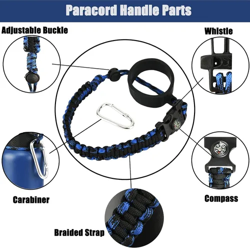Miniatura 7 de Paracord Handle for Hydro Flask Water Bottles Standard/Wide Mouth, Strap Holder with Safety Rubber Ring & Carabiner, Easy to Carry and Durable Rosado