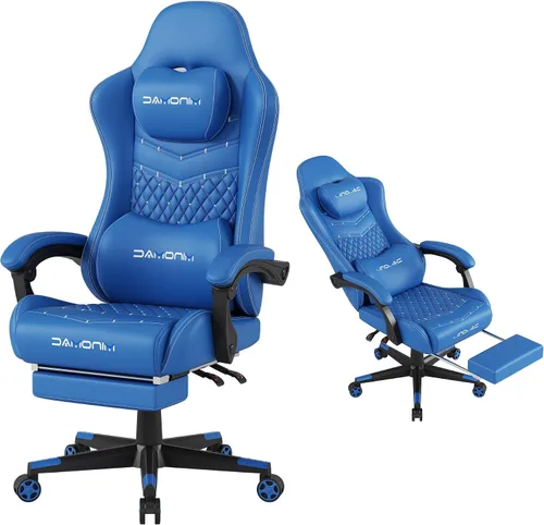 Miniatura 8 de Silla Gaming, Silla Gaming Ergonómica para Computadora, Capacidad de Carga de 400lb, Reposapiés Retráctil/Soporte Lumbar/Respaldo Ergonómico[Resorte