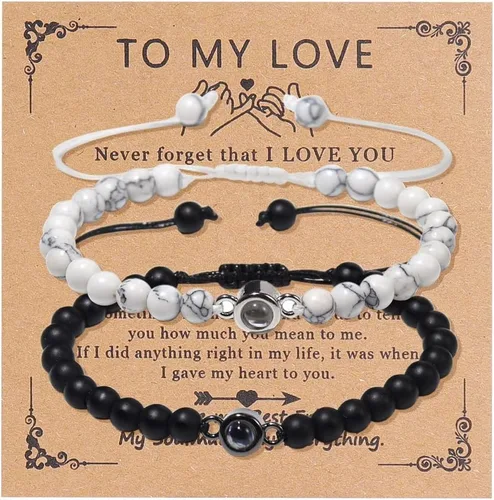 I Love You - Pulseras a juego en 100 idiomas, regalos para parejas para mis hombres, novio, novia, marido, mi amor, alma gemela, prometida, regalo