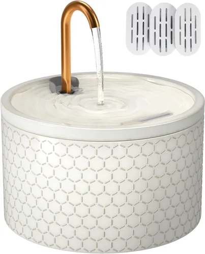 Miniatura 8 de MISFANS Fuente de Agua de Cerámica para Gatos - 2.1L/71oz - Cuerpo Totalmente de Cerámica y Caño de Agua de Cobre Puro - No Tóxico - Fuente