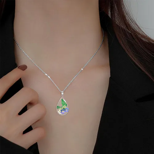 Miniatura 32 de Collar de flores silvestres prensadas con encaje de Forget-Me-Not y Queen Anne Collar de flores prensadas de oro Collares hechos a mano