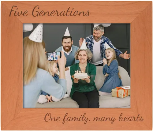 Miniatura 23 de Gifts For All By Rachel Olevia Five Generations One Family Many Hearts - Marco de fotos de madera natural grabado de 4 x 6 pulgadas, diseño