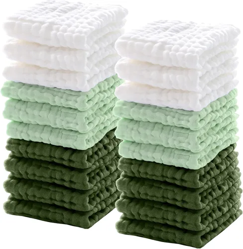 Miniatura 11 de Breling 20 paños de muselina para bebé de 12 x 12 pulgadas, 100% algodón, suave y absorbente, paño de muselina para eructos, toalla facial