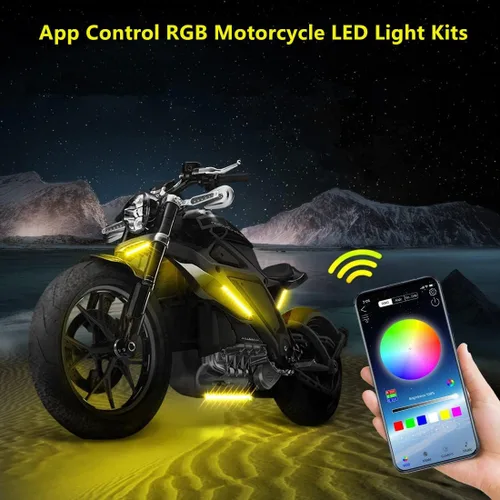 Miniatura 4 de 4 piezas de kits de luz LED para motocicleta, tiras de luz LED impermeables multicolor con control de aplicación, luces LED RGB sincronizadas