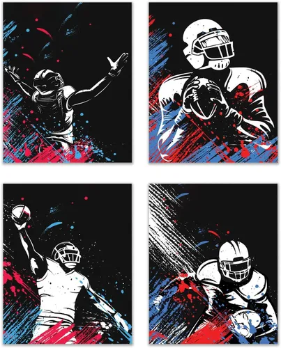 Miniatura 6 de Impresiones artísticas de fútbol americano para pared, juego de 5 (8x10) carteles de fútbol americano sin marco, decoración de sala de fútbol Niños