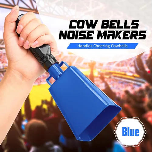 Miniatura 4 de Paquete de 3 campanas de vaca azules con asas, campana de animación para eventos deportivos, juegos de fútbol, escuela sólida grande, instrumentos