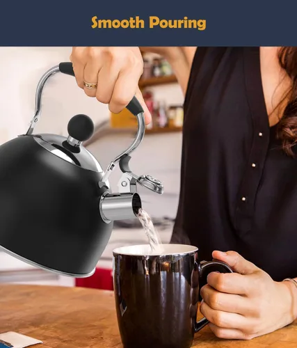 Miniatura 6 de Hervidor de té, hervidor de té silbante de acero inoxidable de 2 cuartos, tetera silbante para estufa con mango plegable ergonómico, tetera pequeña