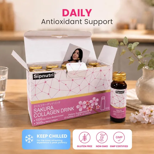Miniatura 7 de Sakura - Bebida de colágeno – Péptidos marinos hidrolizados con extracto de flor de cerezo y mangostán, hidratación y elasticidad, soporte