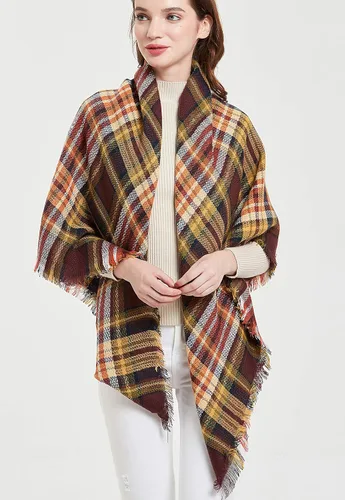 Miniatura 4 de Wander Agio Bufanda de manta cálida para mujer, chal cuadrado de invierno, bufandas infinitas grandes, bufanda a cuadros
