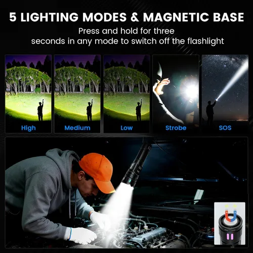 Miniatura 4 de VASTFIRE Linternas recargables de alto lumen, linterna LED súper brillante de 30 W con pantalla LCD, haz de 3937 pies y 12 horas de larga duración