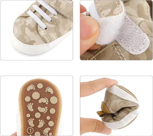 Miniatura 3 de ESTAMICO - Tenis de piel sintética para bebés, niños y niñas, suela de goma antideslizante, para primeros pasos, zapatos para exteriores