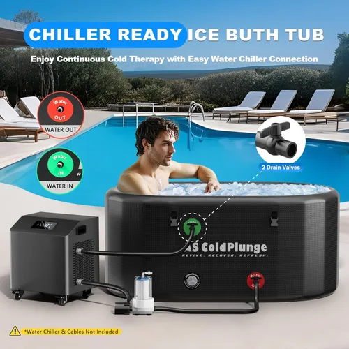 Miniatura 2 de AS ColdPlunge Tina de baño de hielo XXL de 216 galones para inmersión en frío, bañera inflable de PVC con tapa aislada, bañera de terapia de frío