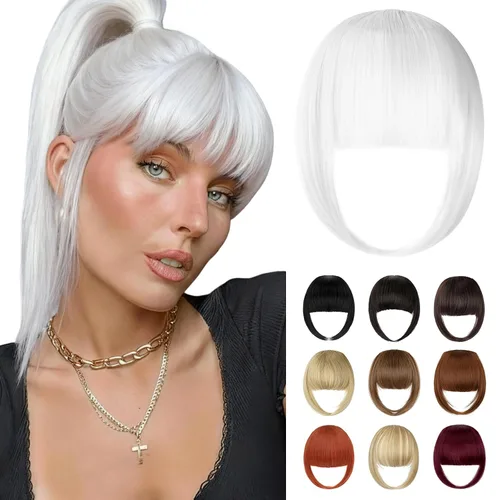 Miniatura 14 de Bangs Hair Clip in Bangs, French Ash Blonde Fake Bangs Hair Clip on Bangs for Women Fringe with Temples Hairpieces Faux Bangs for Daily Wear