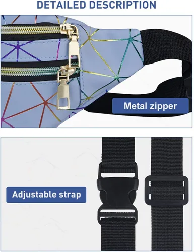 Miniatura 4 de Livacasa - Cangurera holográfica linda, brillante e impermeable para mujer, cangurera para viajes, fiestas, festivales, correr y senderismo, Azul