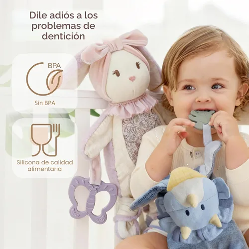Miniatura 3 de Moonkie Manta de seguridad para bebé con mordedor de silicona, manta de conejo con cintas texturizadas, juguetes crujientes, terciopelo de minky Rosa