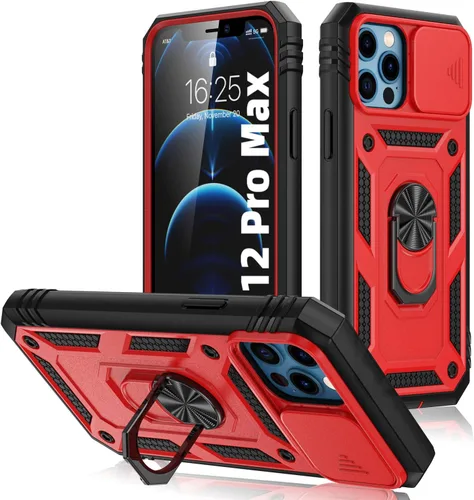 Miniatura 33 de Korecase Funda de protección para iPhone 12 Pro Max Kickstand con cubierta para lente de cámara, deslizante, grado militar, resistente, de doble Rosa