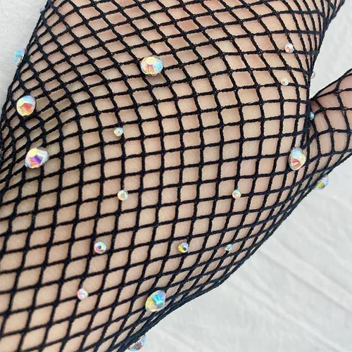 Miniatura 6 de Specell Womens Mesh Rhinestone Gloves Fishnet Sparkly Glitter Opera Highly Elastic Gloves Length 19" For Party Halloween Etc