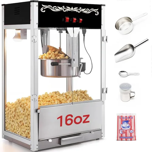 Miniatura 8 de Máquina de palomitas de maíz con carrito, auténtica máquina de palomitas de maíz estilo cine de 10 onzas con plataforma de calentamiento, máquina