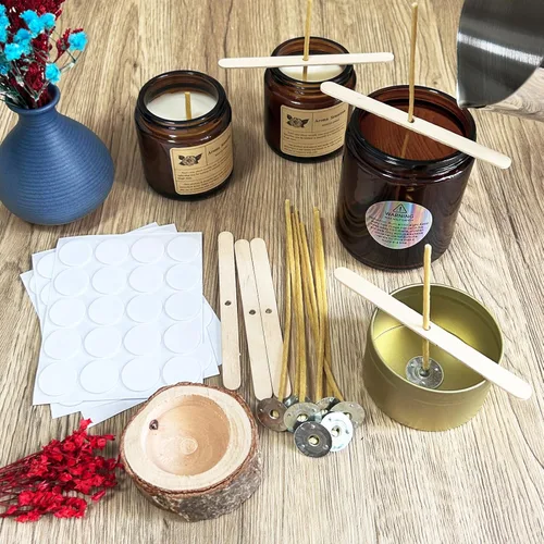 Miniatura 5 de 50 mechas naturales para velas de 6 pulgadas, preenceradas con cera de abeja 100% y pestañas con 60 calcomanías de mecha de vela y 5 dispositivos