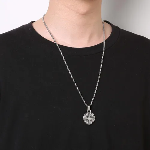 Miniatura 2 de HZMAN Collar de brújula náutica vikinga para hombres y niños, acero inoxidable, vintage, marinero, vegvisir, brújula, amuleto, joyería de regalo