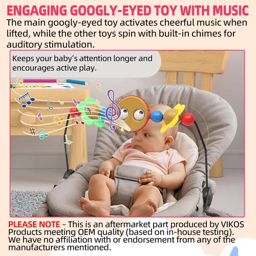 Miniatura 5 de Barra de juguete para mecedora de bebé, juguete con ojos saltones que reproduce música y bolas que hacen sonidos tintineantes, accesorio