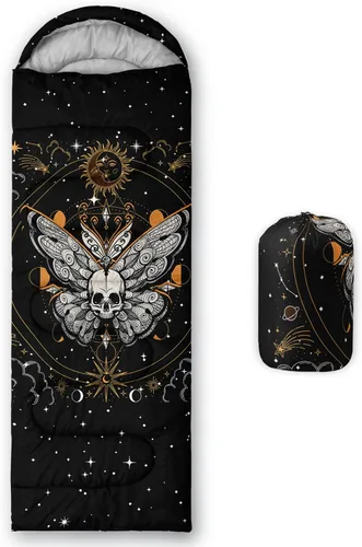 Miniatura 22 de HOSIMA Saco de dormir de mariposa para adultos y niños para campamento, saco de dormir ultraligero gótico negro para clima frío y verano.