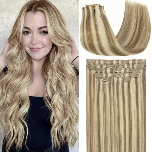 Miniatura 85 de Loxxy Extensiones de cabello humano con clip, sin costuras, 22 pulgadas, color marrón oscuro a castaño oscuro y marrón oscuro, 7 piezas