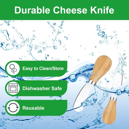 Miniatura 4 de 10 cuchillos esparcidores de queso, mini esparcidor de mantequilla con mango de madera, juego de cuchillos de queso de acero inoxidable para tabla