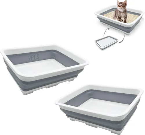 Miniatura 9 de Fhiny Caja de Arena para Gatos Portátil Caja de Arena Poco Profunda 17.7"x13.4"x4.9" Inodoro Plegable para Gatos con Pala Bandeja Abierta