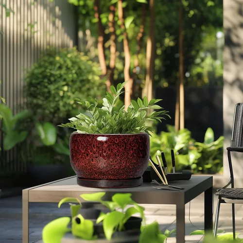 Miniatura 5 de SQOWL Maceta de cerámica para plantas - Maceta de cerámica de 6 pulgadas para interiores y exteriores, maceta decorativa para plantas con orificio