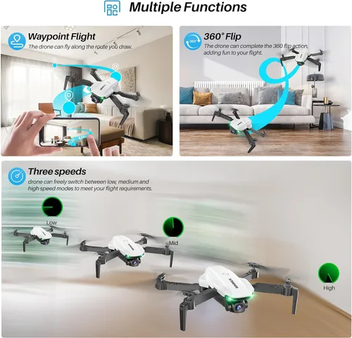 Miniatura 9 de SIMREX Dron con cámara 1080P para niños y adultos, cuadricóptero RC con mantenimiento de altitud, mini dron con inicio con una tecla, vuelo