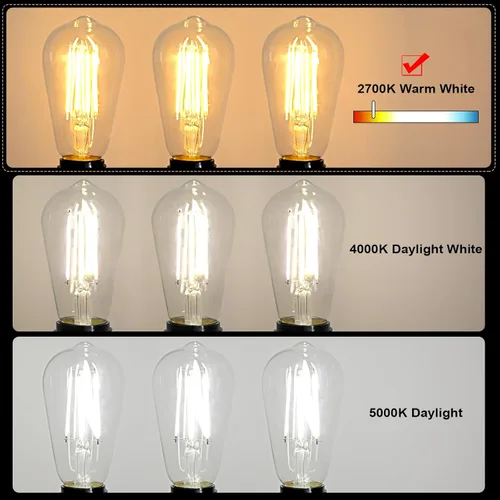 Miniatura 9 de Ascher - Bombillas LED Edison vintage, 6 W, equivalente a 60 W, no regulables, blanco cálido 2700 K, bombillas de filamento LED antiguas ST58