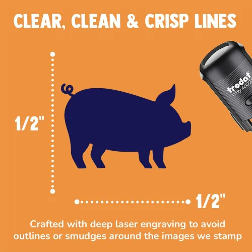 Miniatura 2 de Pig Sideview - Sello de goma autoentintado de animales de granja para sellar planificadores de manualidades, mini de 1/2 pulgada, tinta negra Negro