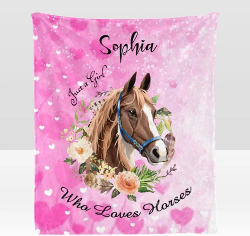 Miniatura 14 de Manta personalizada con texto en inglés «Just a Girl Loves Hors», manta de forro polar suave con nombre para regalos, sofá cama (50 x 60 pulgadas)