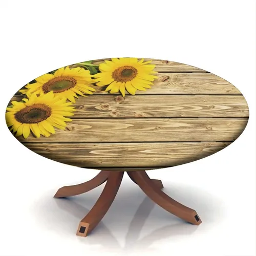 Miniatura 117 de Mantel ajustable con diseño de girasol redondo, borde elástico amarillo, mantel de poliéster para interiores y exteriores, fiesta, cena, patio