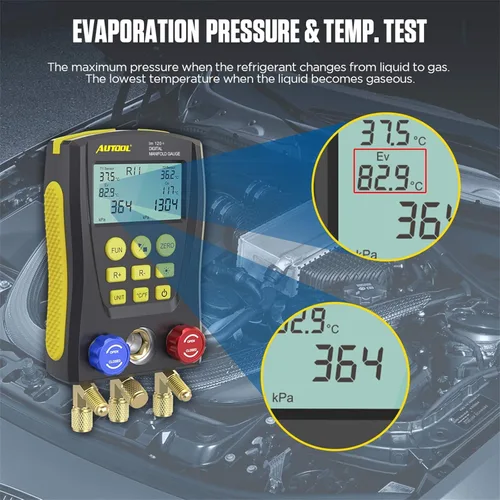 Miniatura 2 de Medidor de colector digital de refrigeración, kit de probador de temperatura de presión de vacío HVAC con clip de prueba y tubería para probar