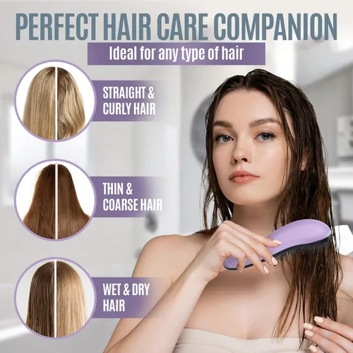 Miniatura 5 de Cepillo desenredante para cabello para niños y adultos, cepillo húmedo suave con cerdas suaves y flexibles, cepillo de peinado morado para cabello